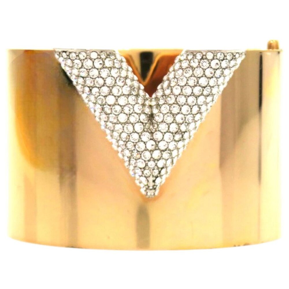 AUTHENTIC LOUIS VUITTON Essential V Bangle Gold Plated Linestone LTJ471-010226 - Picture 6 of 10